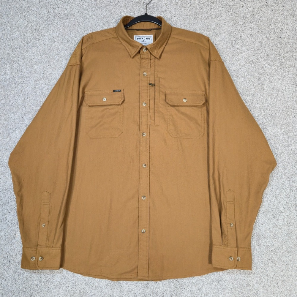 Poncho Mens XL Regular Fit Shirt Brown Long Sleeve Button Up Magnetic Pockets